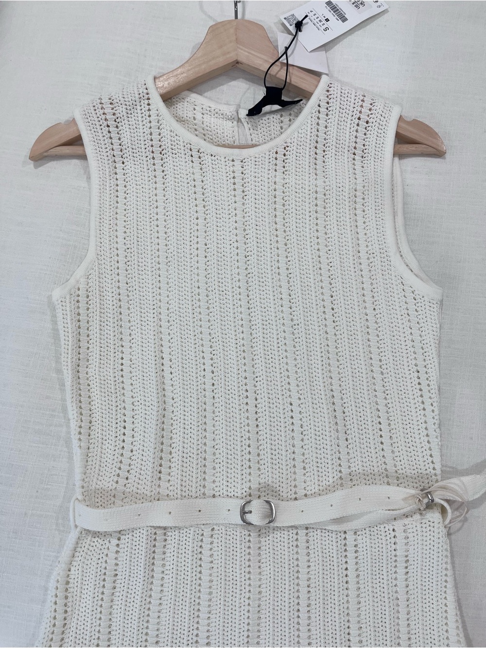 Zara White Crochet Knit Belted Maxi Dress — Size Small, NWT